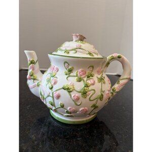 Baum Brothers, Style-Eyes 8" Ceramic Teapot, Three-Dimensional Floral Elements